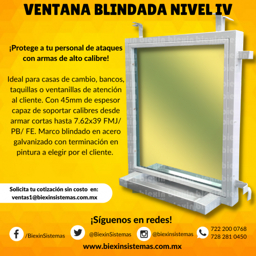 VENTANA BLINDADA NIVEL IV CON CHAROLA PASADOC - Imagen 1